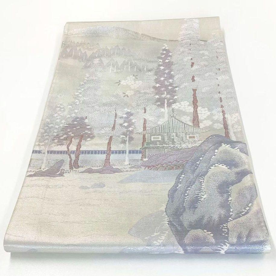 4720# Japanese Vintage Fukuro Obi Belt Kimono Fabric Silk Traditional Silver