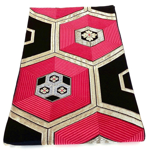 4910# Japanese Vintage Fukuro Obi Belt Kimono Fabric Silk Traditional Black