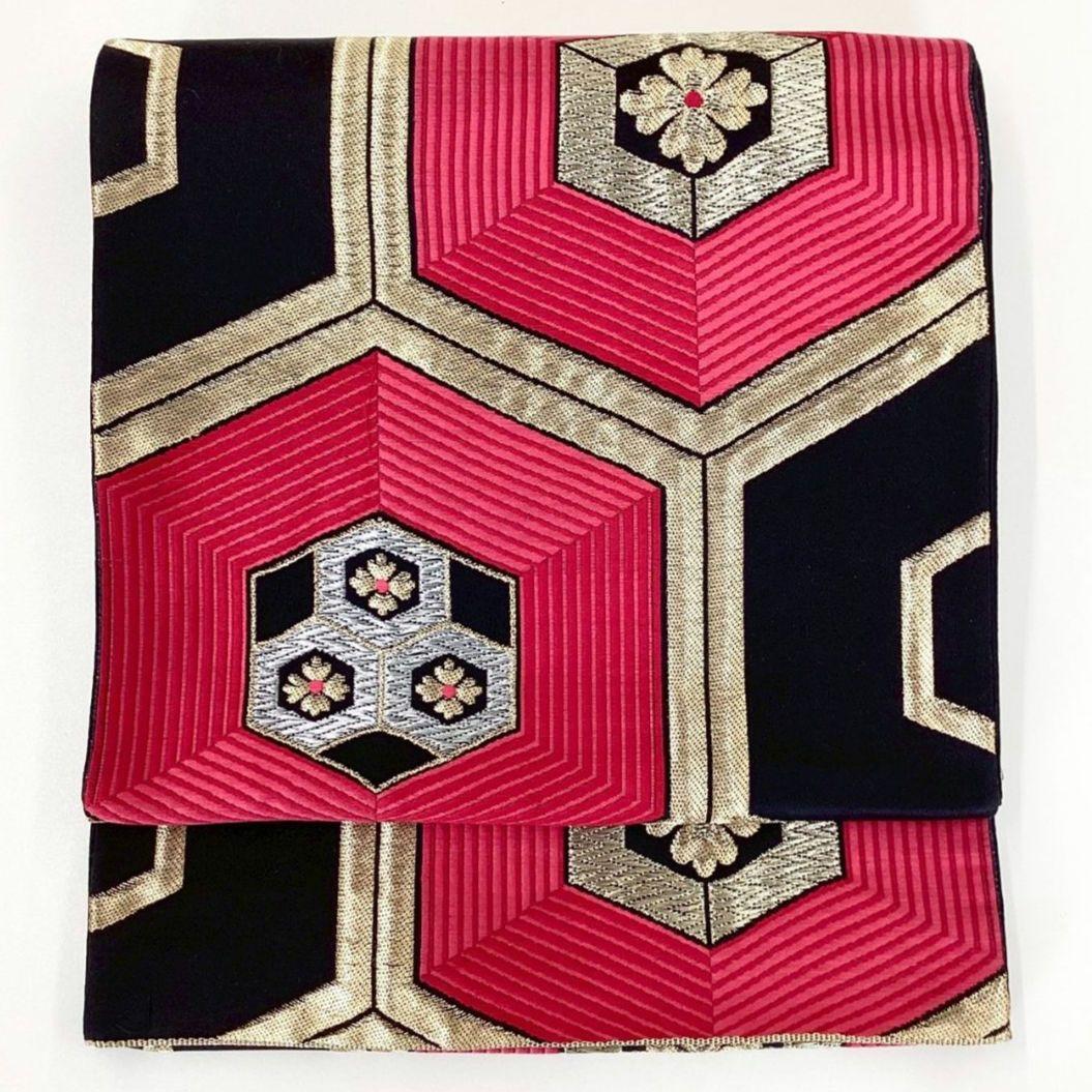 4910# Japanese Vintage Fukuro Obi Belt Kimono Fabric Silk Traditional Black