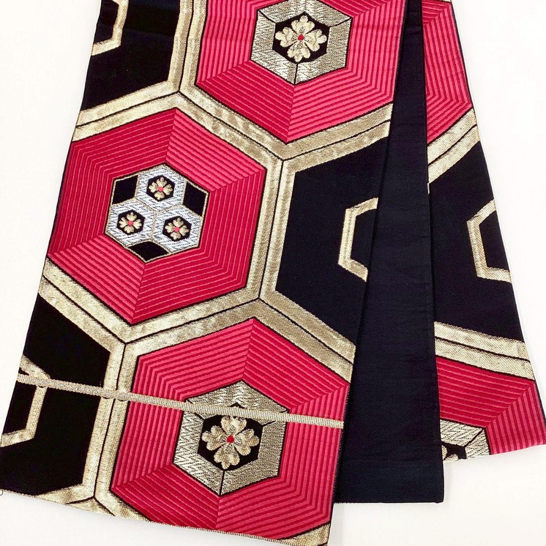 4910# Japanese Vintage Fukuro Obi Belt Kimono Fabric Silk Traditional Black