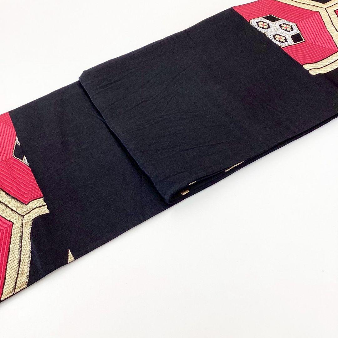 4910# Japanese Vintage Fukuro Obi Belt Kimono Fabric Silk Traditional Black