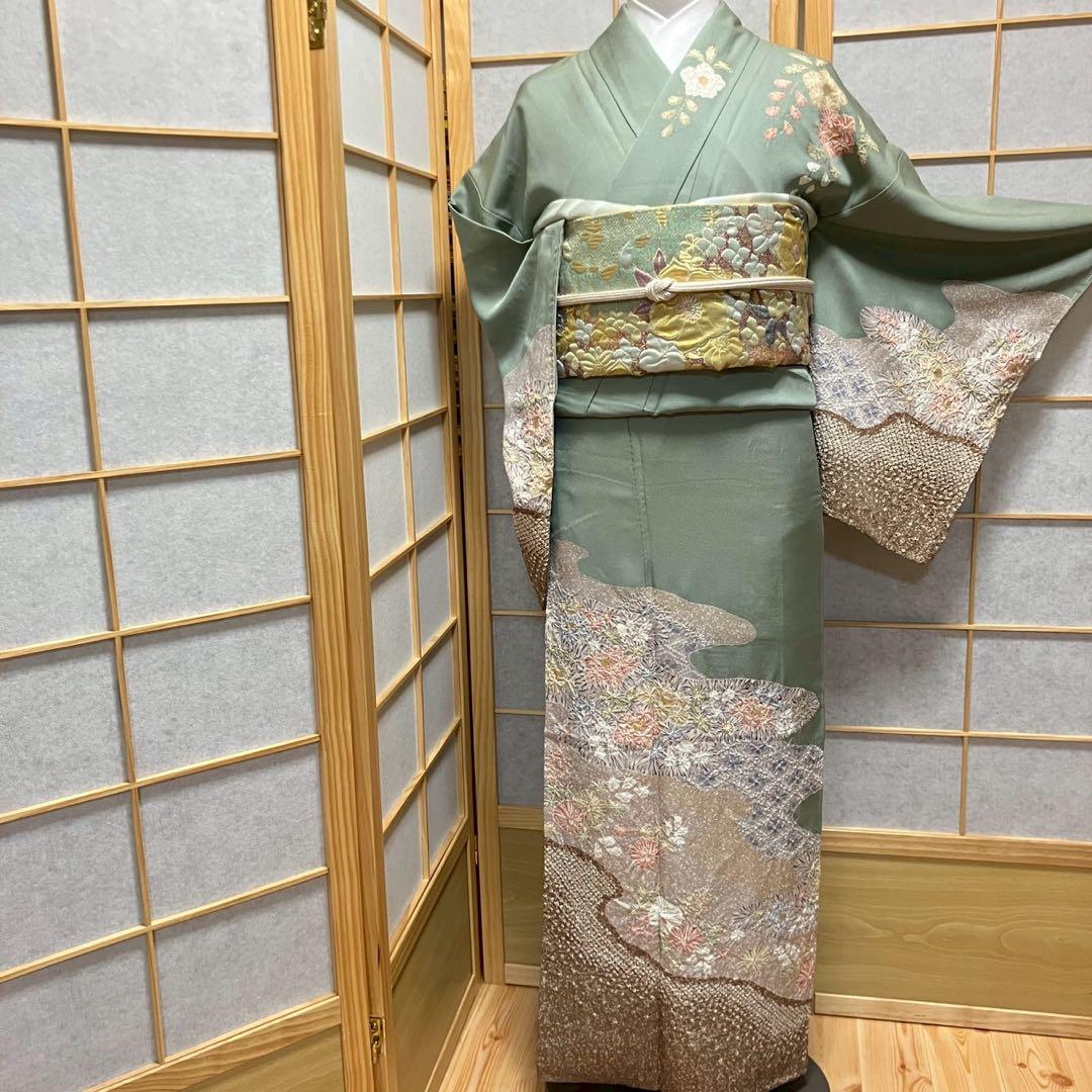 5794# Japanese Kimono Vintage Womens Silk Fabric Robe Kimono only sold Shibori