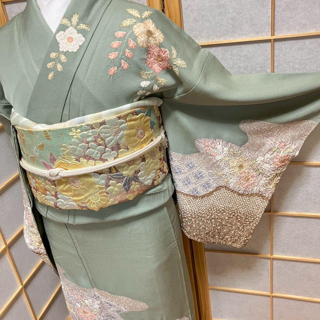 5794# Japanese Kimono Vintage Womens Silk Fabric Robe Kimono only sold Shibori