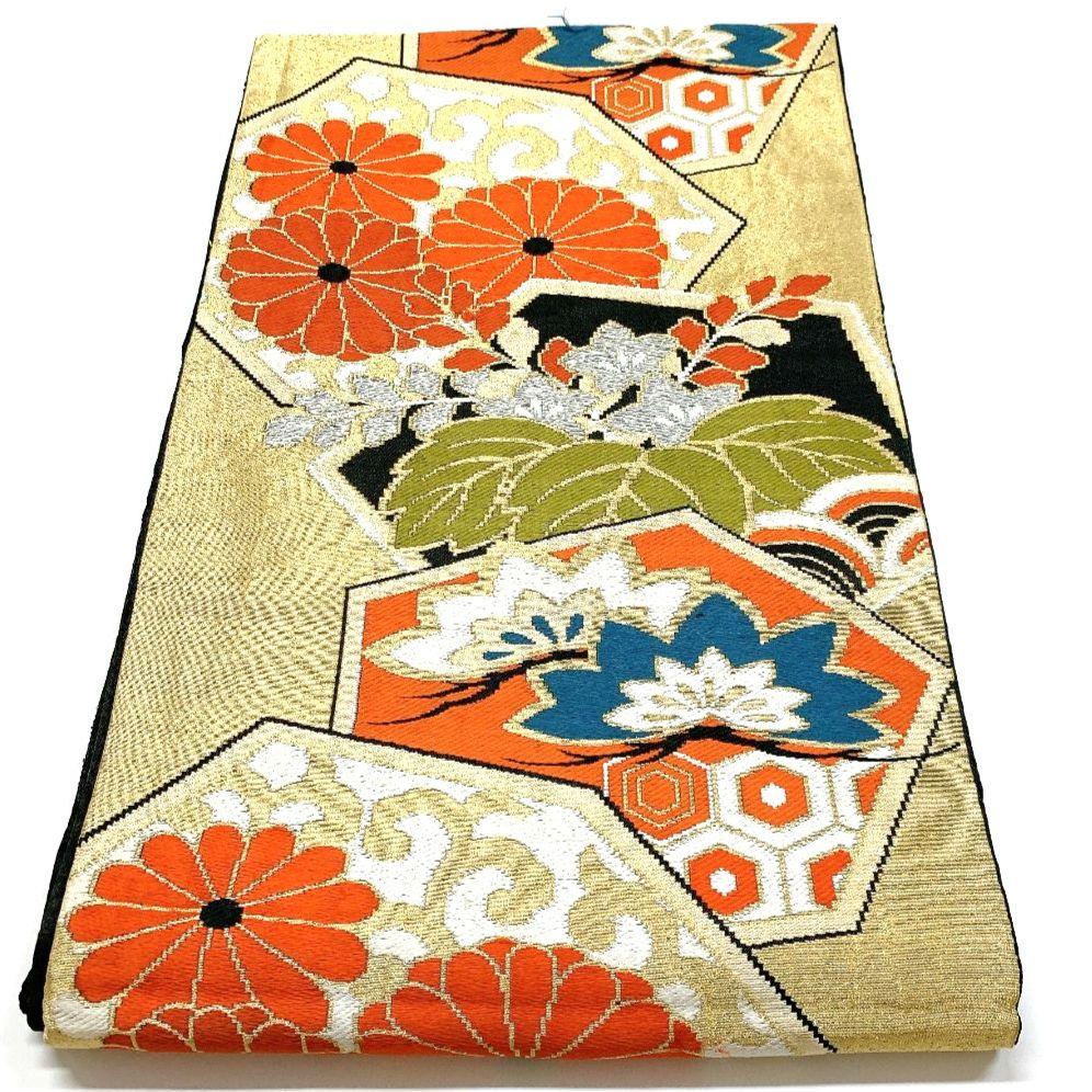 4485# Japanese Vintage Fukuro Obi Belt Kimono Fabric Silk Traditional Black