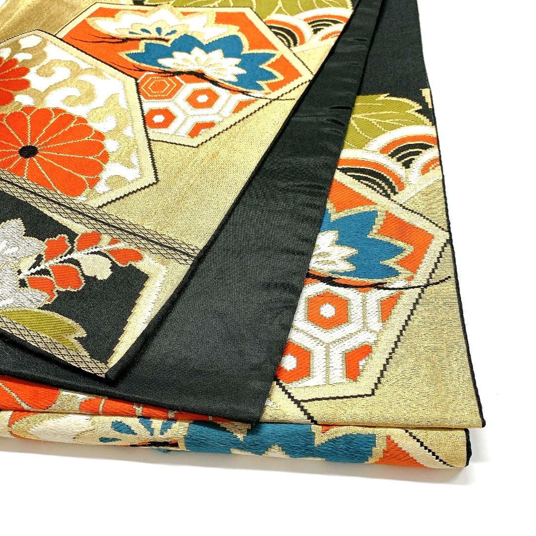 4485# Japanese Vintage Fukuro Obi Belt Kimono Fabric Silk Traditional Black