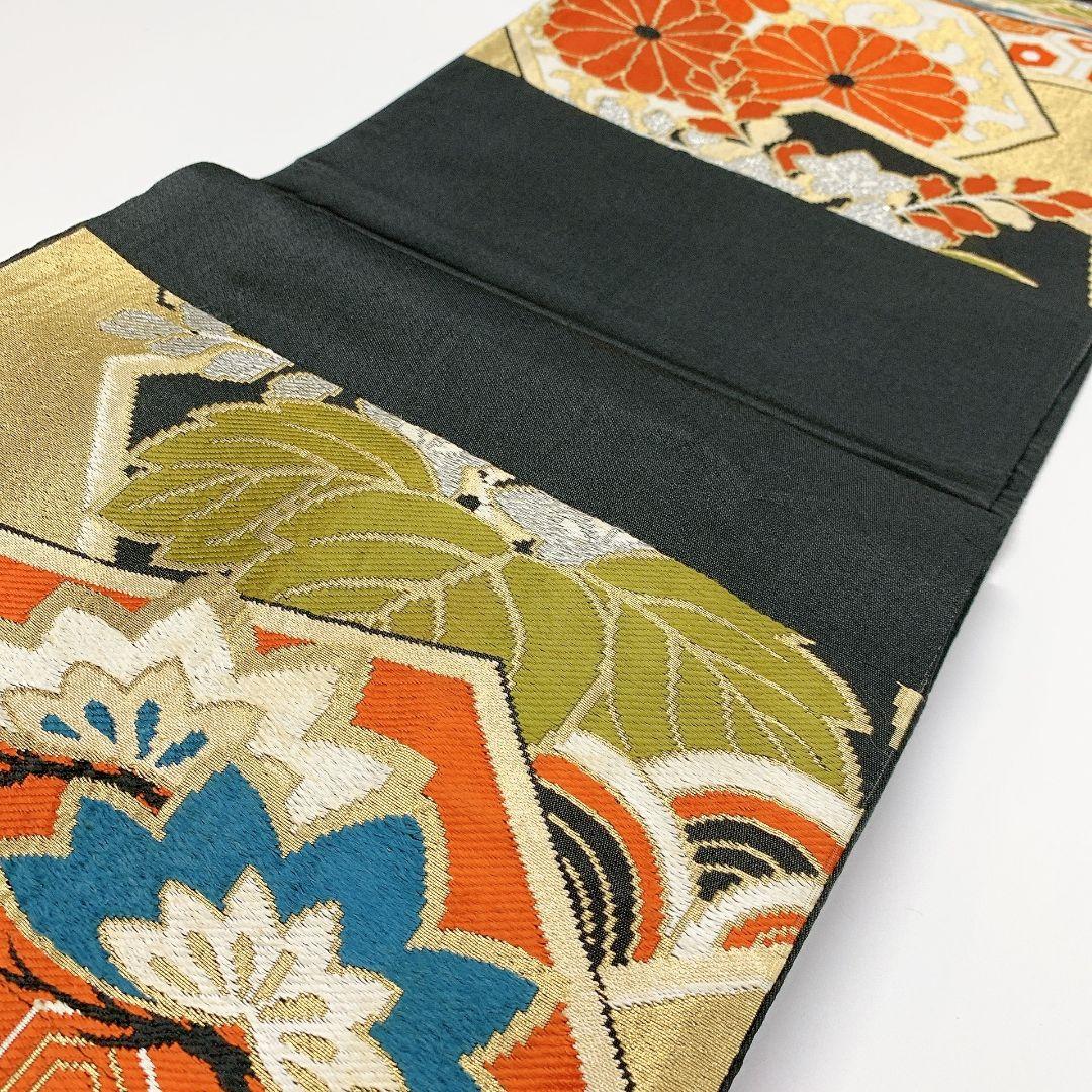 4485# Japanese Vintage Fukuro Obi Belt Kimono Fabric Silk Traditional Black