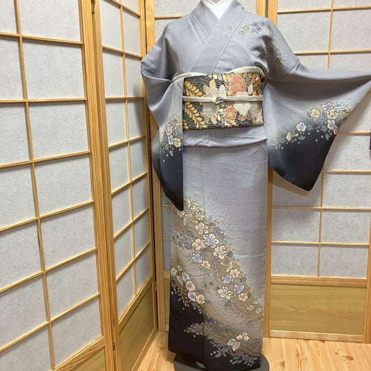 5447# Japanese Kimono Vintage Womens Silk Fabric Robe Kimono only sold