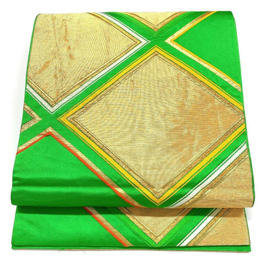 3750# Japanese Vintage Fukuro Obi Belt Kimono Fabric Silk Traditional Green