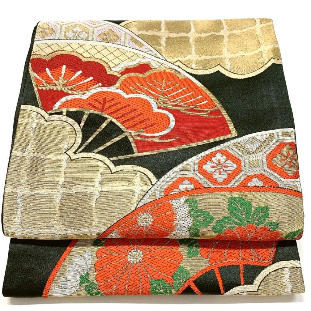 4467# Japanese Vintage Fukuro Obi Belt Kimono Fabric Silk Traditional Black