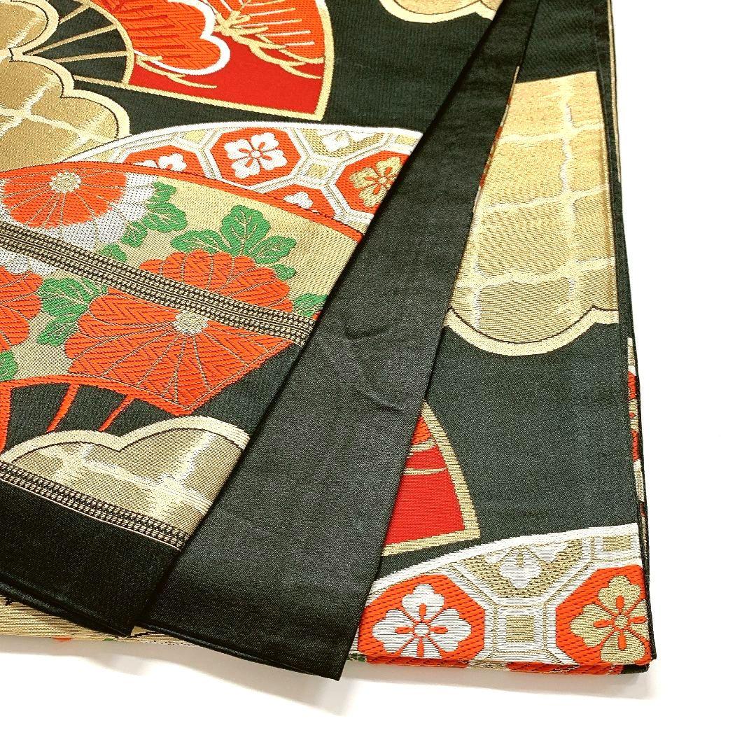 4467# Japanese Vintage Fukuro Obi Belt Kimono Fabric Silk Traditional Black