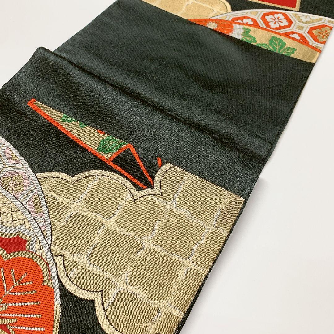 4467# Japanese Vintage Fukuro Obi Belt Kimono Fabric Silk Traditional Black