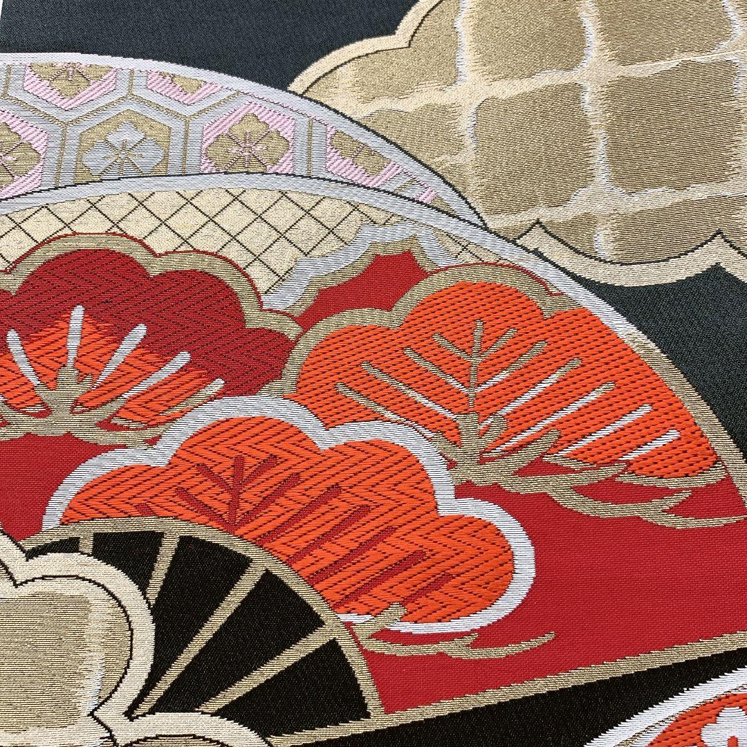 4467# Japanese Vintage Fukuro Obi Belt Kimono Fabric Silk Traditional Black