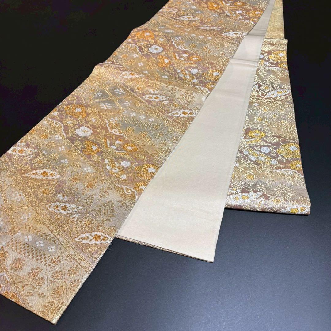 6153# Japanese Vintage Fukuro Obi Belt Kimono Fabric Silk Traditional Gold