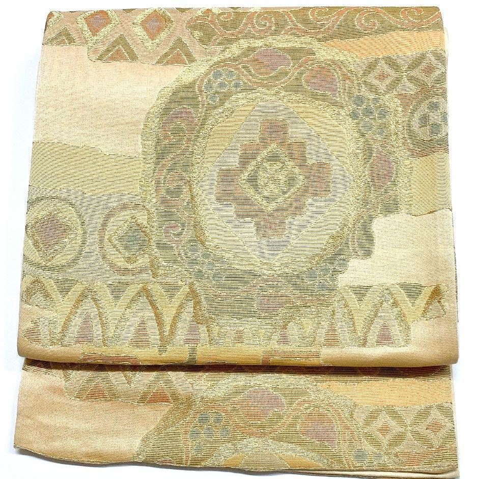 4093# Japanese Vintage Fukuro Obi Belt Kimono Fabric Silk Traditional Gold