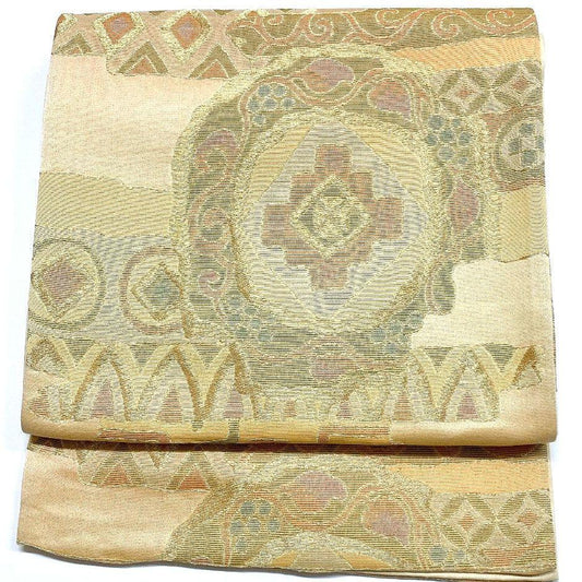 4093# Japanese Vintage Fukuro Obi Belt Kimono Fabric Silk Traditional Gold