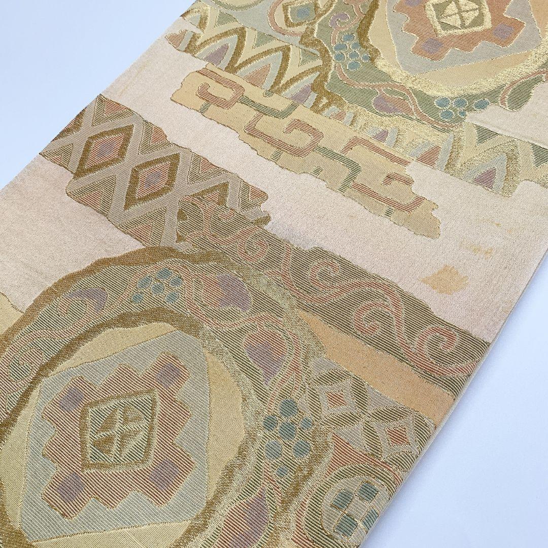 4093# Japanese Vintage Fukuro Obi Belt Kimono Fabric Silk Traditional Gold