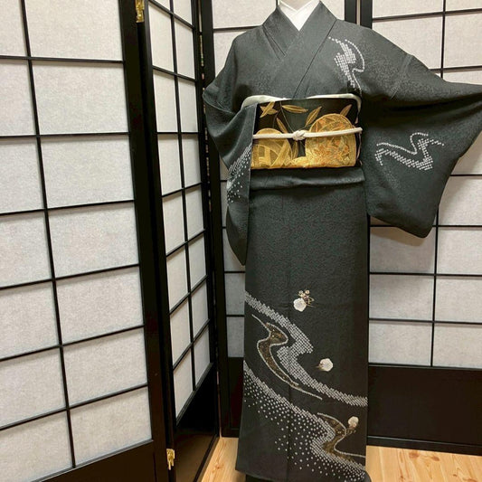 5462# Japanese Kimono Vintage Womens Silk Fabric Robe Kimono only sold Shibori