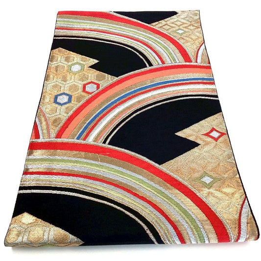 4250# Japanese Vintage Fukuro Obi Belt Kimono Fabric Silk Traditional Black