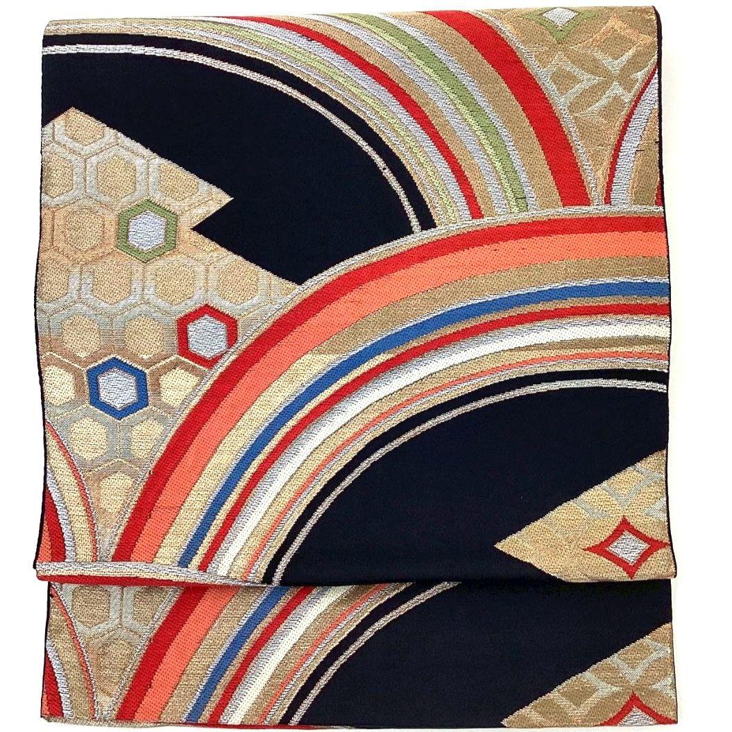 4250# Japanese Vintage Fukuro Obi Belt Kimono Fabric Silk Traditional Black