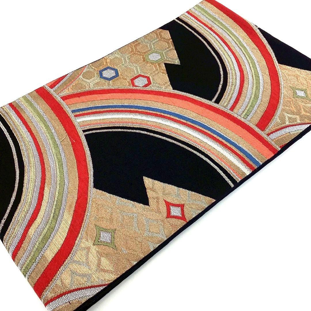 4250# Japanese Vintage Fukuro Obi Belt Kimono Fabric Silk Traditional Black