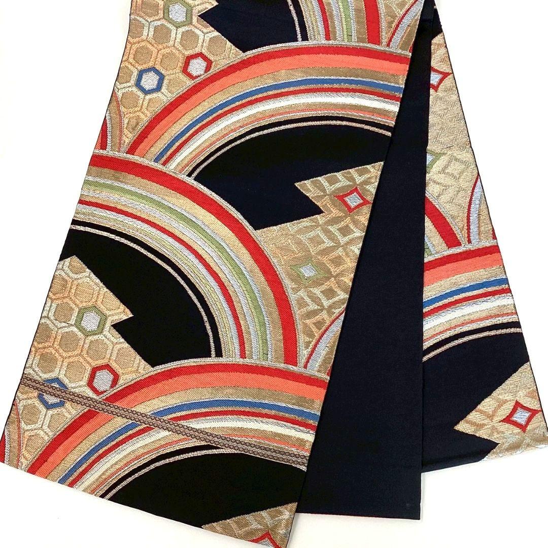 4250# Japanese Vintage Fukuro Obi Belt Kimono Fabric Silk Traditional Black
