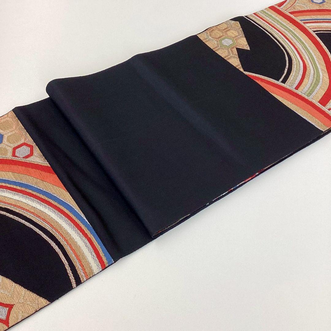 4250# Japanese Vintage Fukuro Obi Belt Kimono Fabric Silk Traditional Black