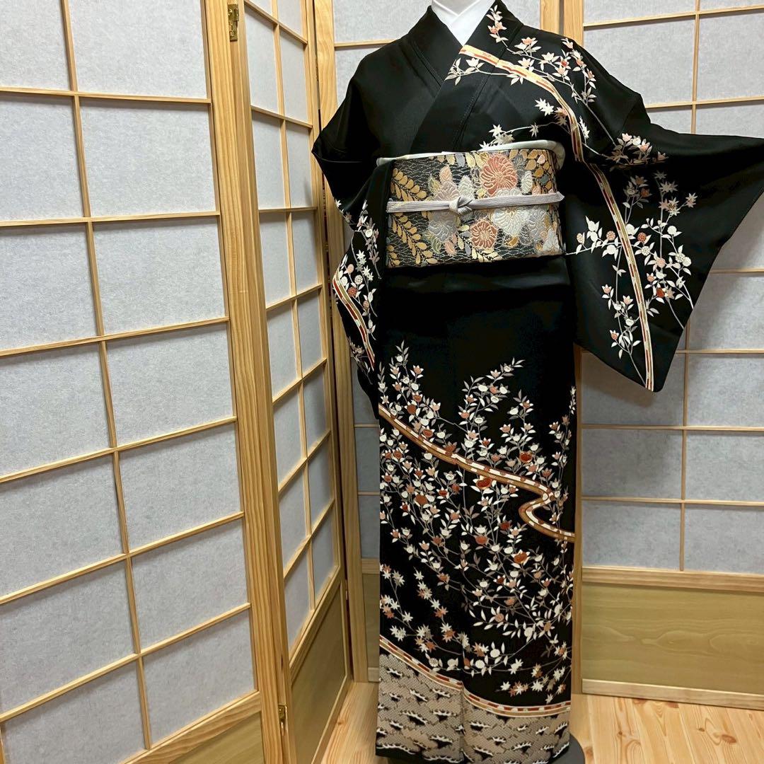 4380# Japanese Kimono Vintage Womens Silk Fabric Robe Kimono only sold Black