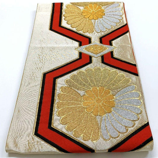3811# Japanese Vintage Fukuro Obi Belt Kimono Fabric Silk Traditional Gold