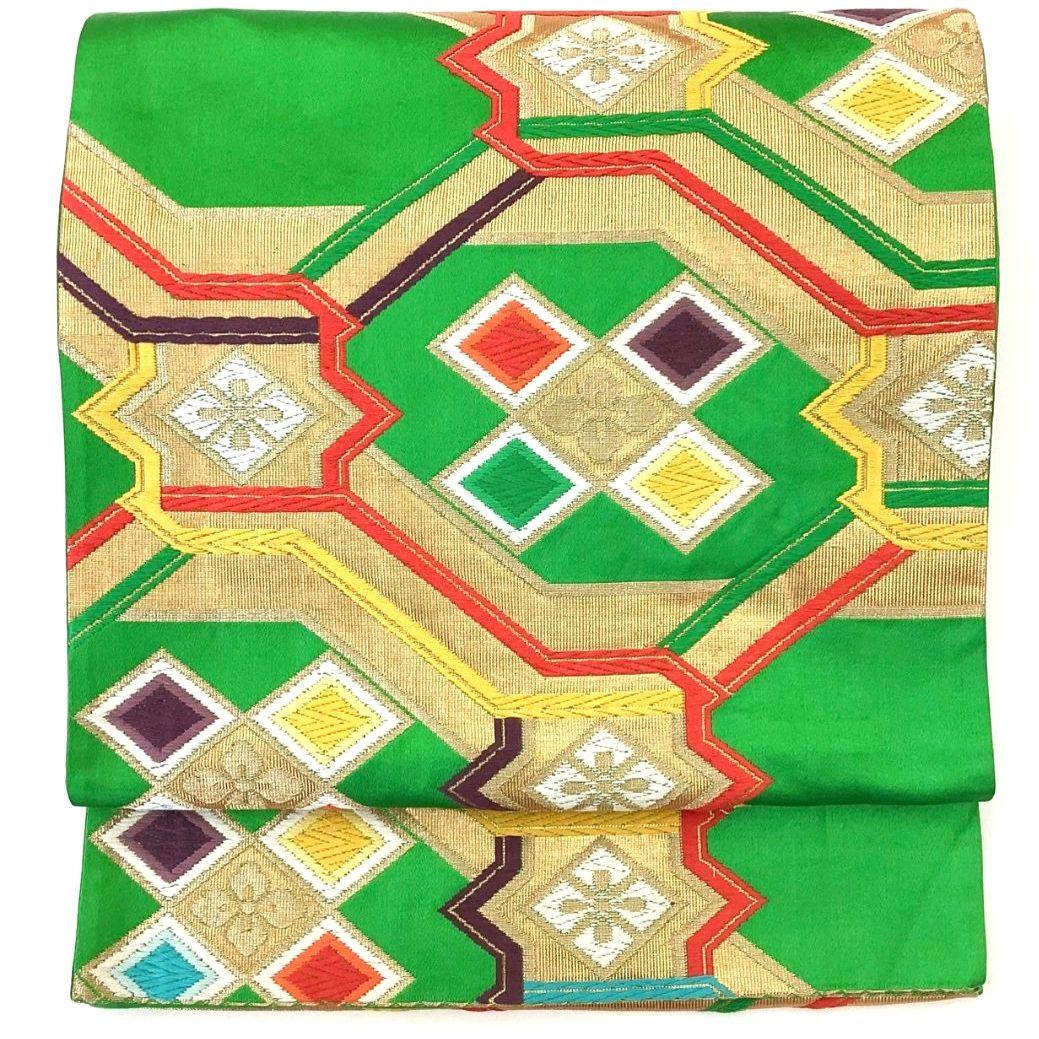4306# Japanese Vintage Fukuro Obi Belt Kimono Fabric Silk Traditional Green