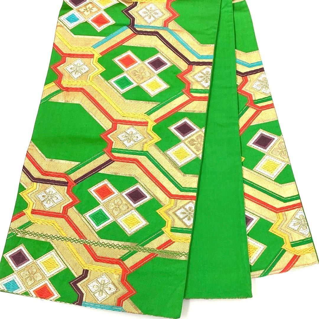 4306# Japanese Vintage Fukuro Obi Belt Kimono Fabric Silk Traditional Green
