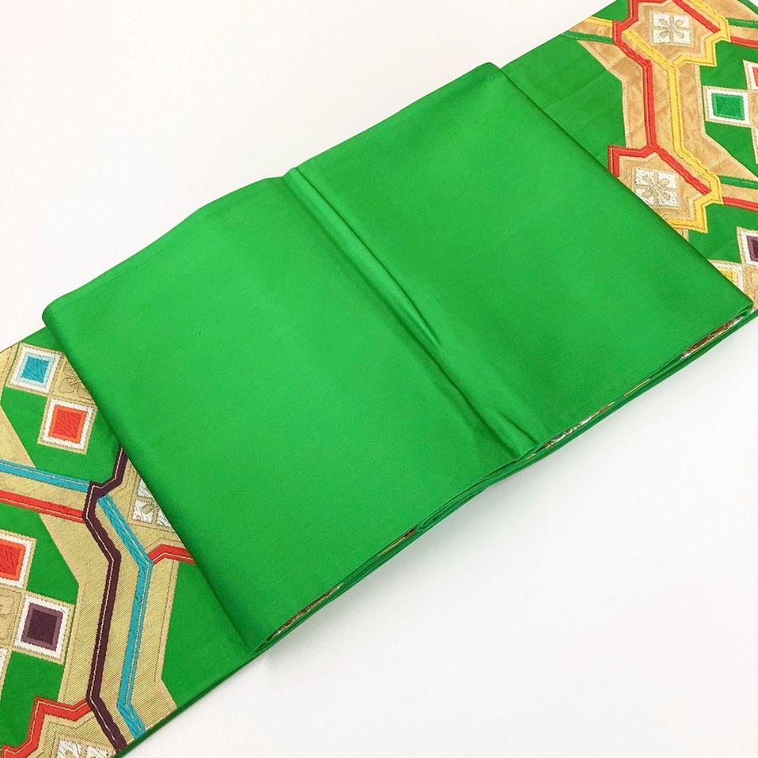 4306# Japanese Vintage Fukuro Obi Belt Kimono Fabric Silk Traditional Green
