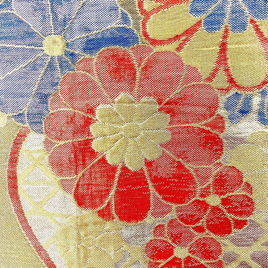 4284# Japanese Vintage Fukuro Obi Belt Kimono Fabric Silk Traditional Gold