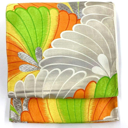 3573# Japanese Vintage Fukuro Obi Belt Kimono Fabric Silk Traditional Embroidery