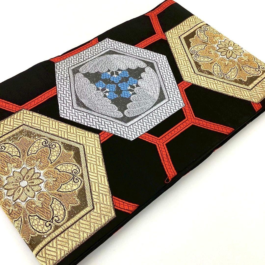 4254# Japanese Vintage Fukuro Obi Belt Kimono Fabric Silk Traditional Black
