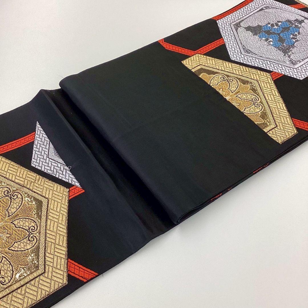 4254# Japanese Vintage Fukuro Obi Belt Kimono Fabric Silk Traditional Black