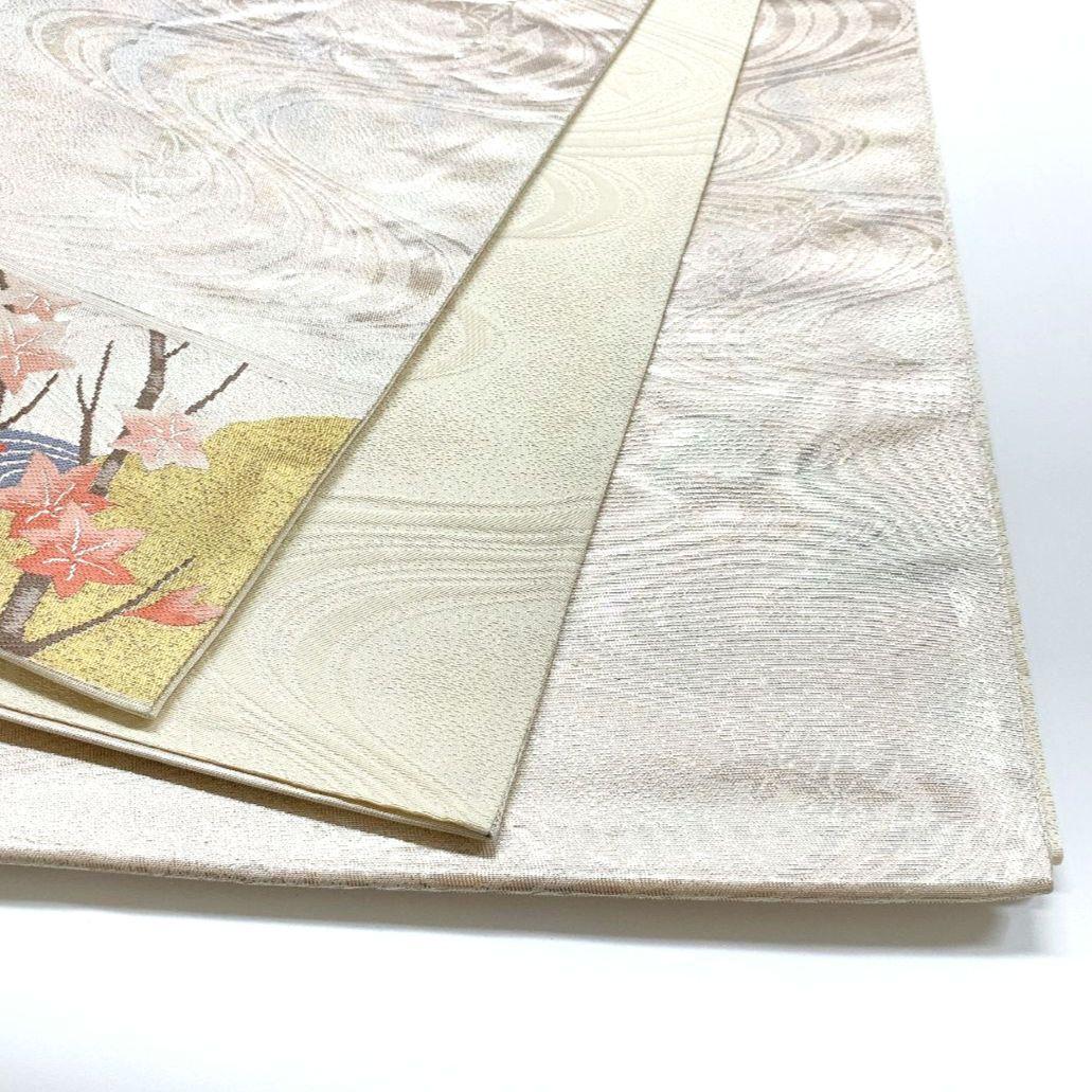4526# Japanese Vintage Fukuro Obi Belt Kimono Fabric Silk Traditional Silver