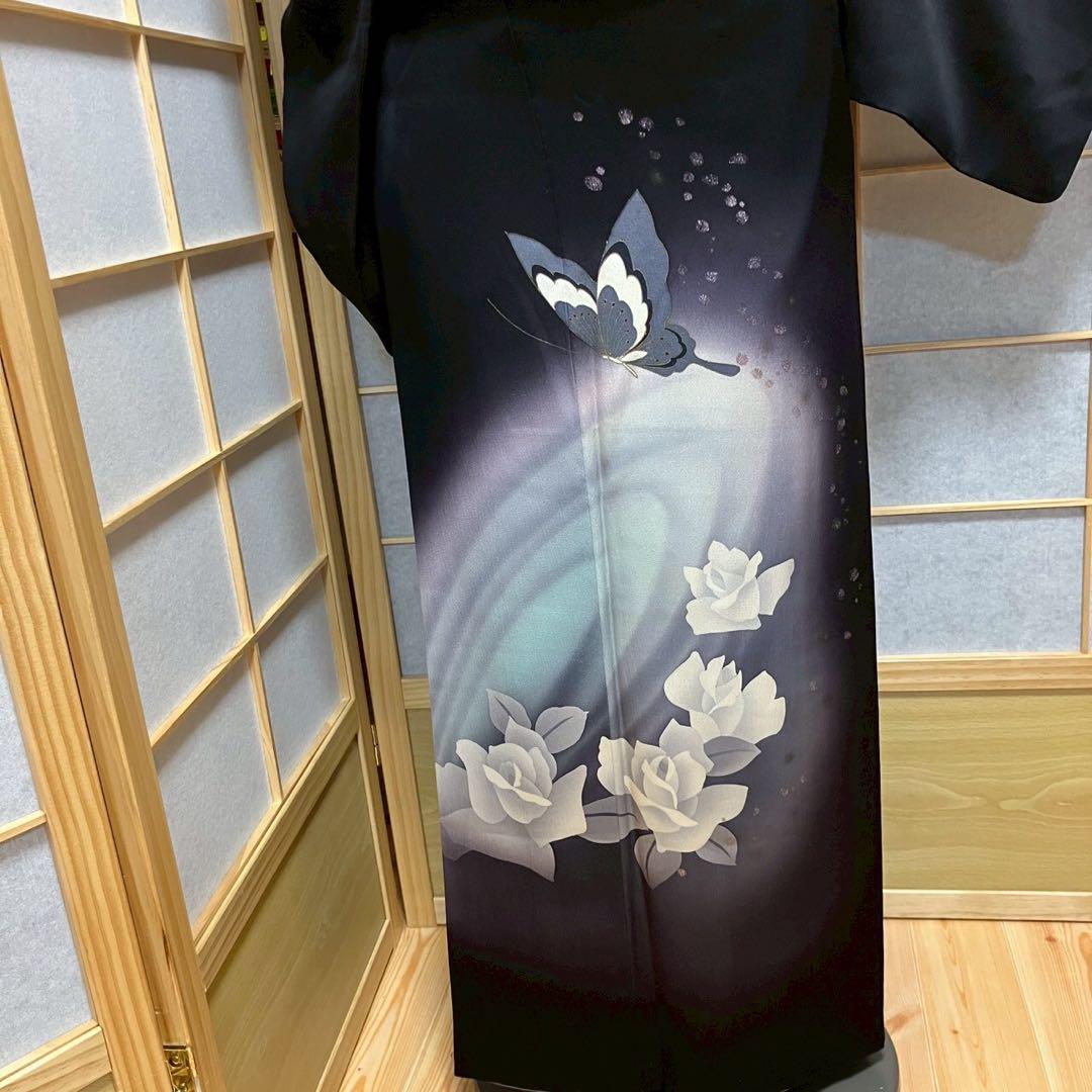 4378# Japanese Kimono Vintage Womens Silk Fabric Robe Kimono only sold Black