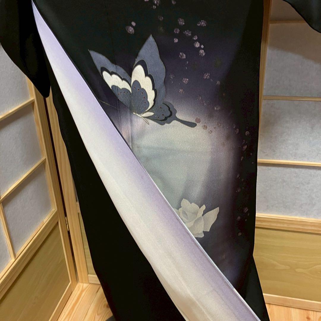 4378# Japanese Kimono Vintage Womens Silk Fabric Robe Kimono only sold Black