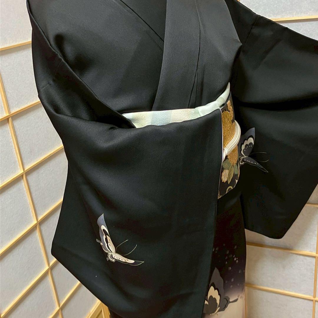 4378# Japanese Kimono Vintage Womens Silk Fabric Robe Kimono only sold Black