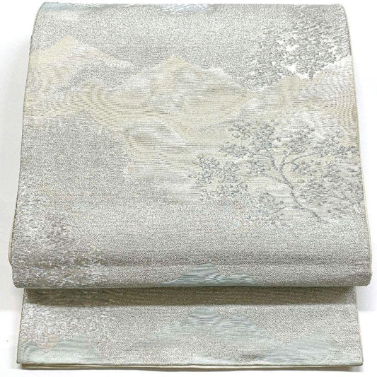 4096# Japanese Vintage Fukuro Obi Belt Kimono Fabric Silk Traditional Silver