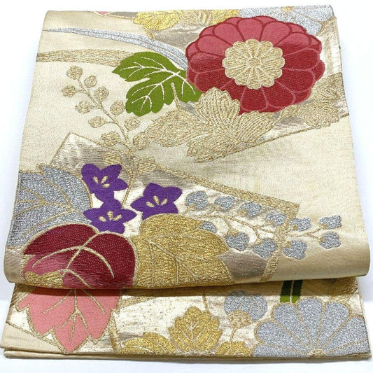 5058# Japanese Vintage Fukuro Obi Belt Kimono Fabric Silk Traditional