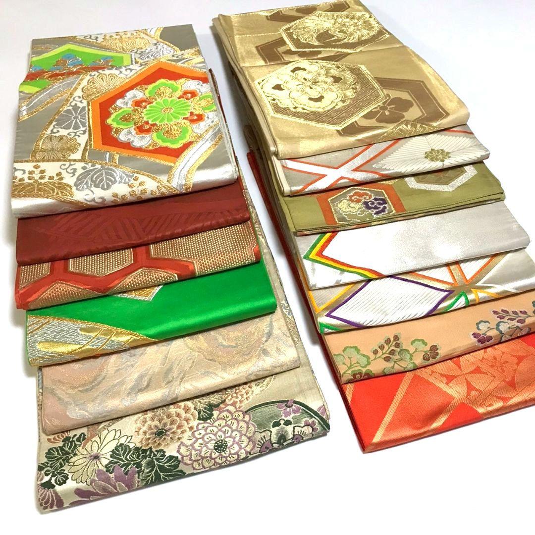 6136# Japanese Vintage Bundle 13pcs Set Bulk Obi Belt Kimono Pure Silk Wholesale