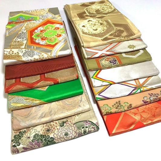 6136# Japanese Vintage Bundle 13pcs Set Bulk Obi Belt Kimono Pure Silk Wholesale