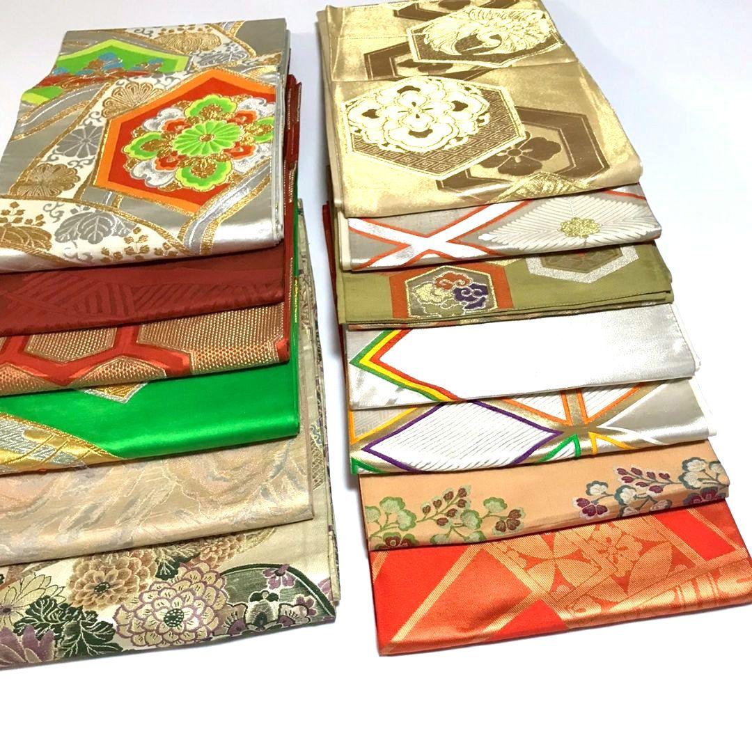 6136# Japanese Vintage Bundle 13pcs Set Bulk Obi Belt Kimono Pure Silk Wholesale
