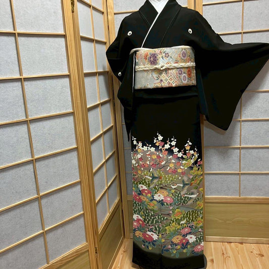 4347# Japanese Tomesode Kimono Vintage Womens Silk Fabric Robe Kimono only sold