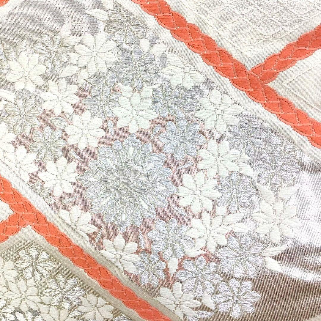 3064# Japanese Vintage Fukuro Obi Belt Kimono Fabric Silk Traditional Silver