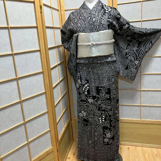 8085# Japanese Kimono Vintage Womens Silk Fabric Robe Kimono only sold Shibori