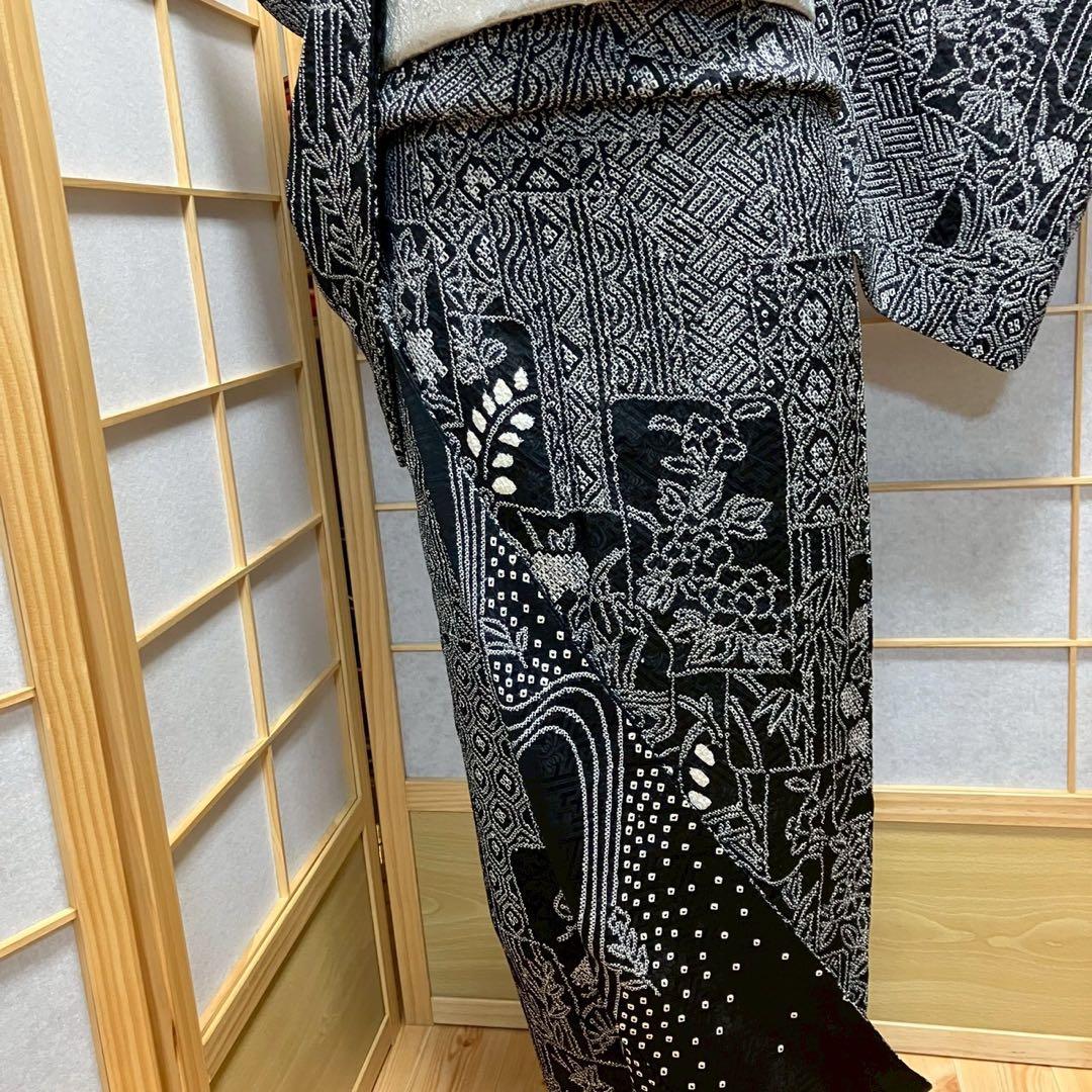 8085# Japanese Kimono Vintage Womens Silk Fabric Robe Kimono only sold Shibori
