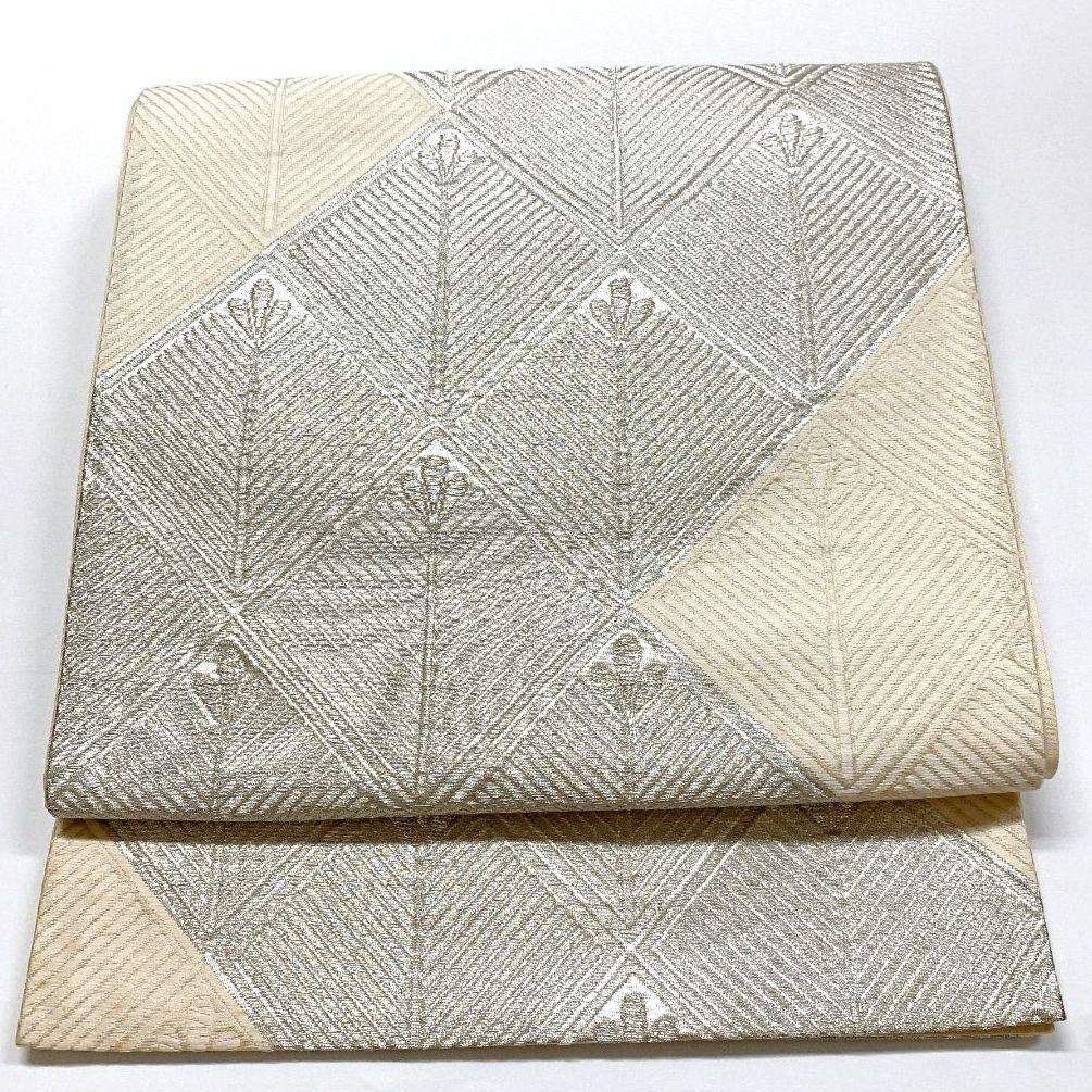 4451# Japanese Vintage Fukuro Obi Belt Kimono Fabric Silk Traditional Silver