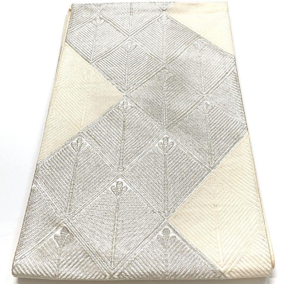4451# Japanese Vintage Fukuro Obi Belt Kimono Fabric Silk Traditional Silver